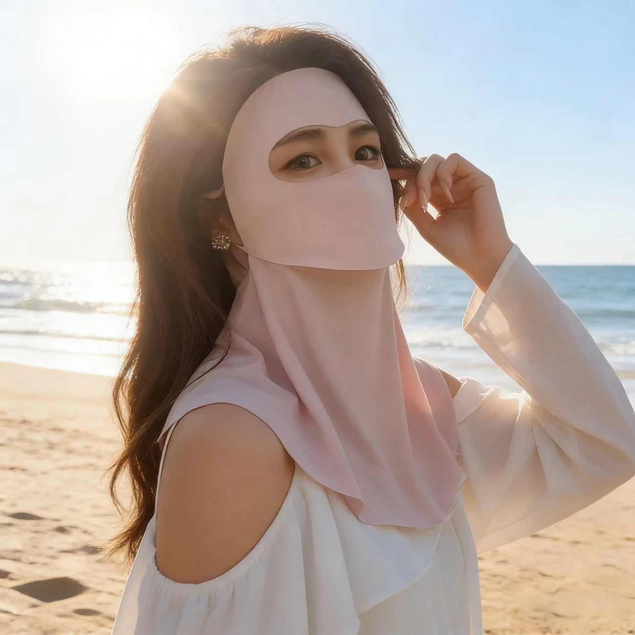 Summer UV Protection Mask Ice Silk Women Cooling Breathable Face Gaiter Sun Dustproof Eye Cover for Outdoor Sports Travel