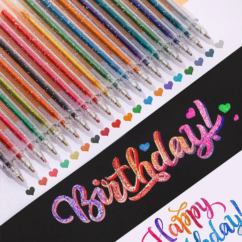8-60 Colors Glitter Gel Pen 1.0mm Metal Glitter Color Ballpoint Pen Paper Cardstock Diary Cute Drawing Marking Coloring DIY Art