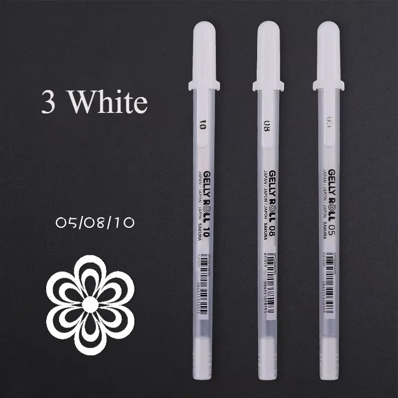 1/3PCS SAKURA Gelly Roll Gel Pens Highlight Marker for Journaling Art Drawing Classic White Ink Assorted Point Fine Medium Bold