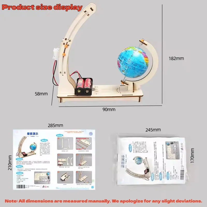 DIY Earth Model Day Night Cycle Science Kit STEM Educational Globe Toy for Kids Classroom Physics Learning Wooden Handmade Toys