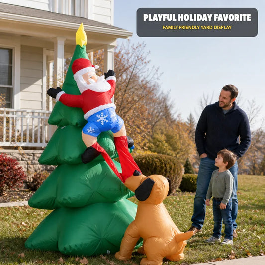 6.5ft Inflatable Christmas Inflatable Santa with Dog Funny Blow up Decor Climbing Tree Santa Pulling Pants Outdoor Yard Decoration Big 1.5m Xmas Inflatable Luminous Ornament Garden Toy Supplies Home Decor Ornament Gift for Kids Christmas Atmosphere