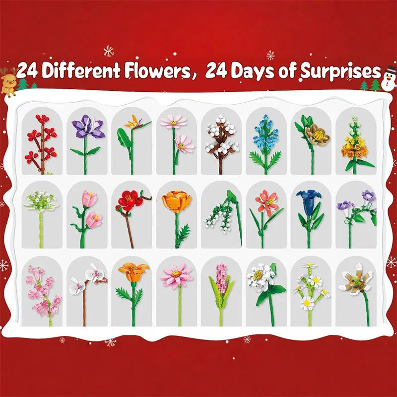 Flower Bouquet Building Block Advent Calendar – 24-Piece Gift for Mom & Girlfriend