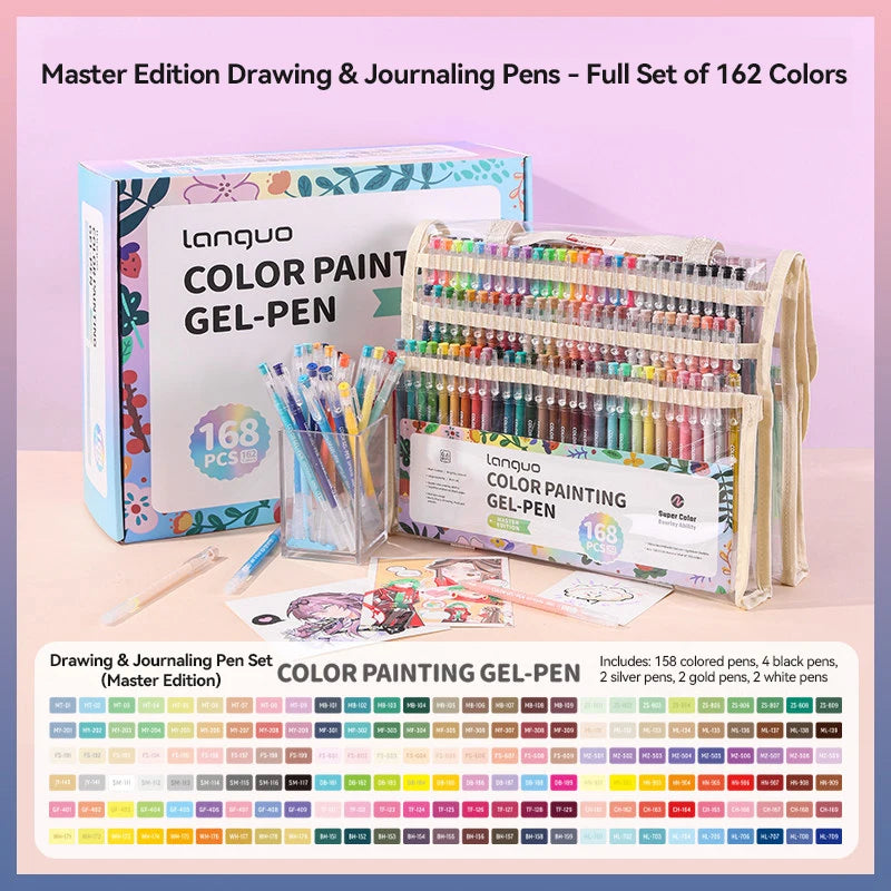 Languo 45/162/207 Colors Of One Set Color Gel Pen Drawing Handbook Pens Student DIY Graffiti Writing Painting Marker Stationery