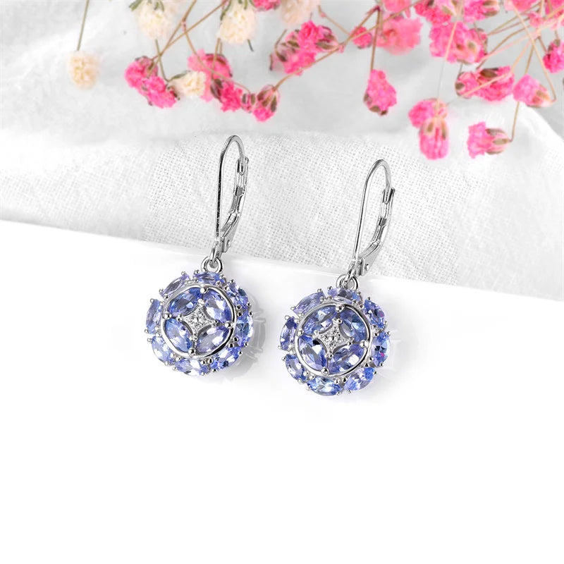 Natural Tanzanite Sterling Silver S925 Women Drop Earring 2.3 Carats Genuine Gemstone Classic Exquisite Style Fine Jewelrys