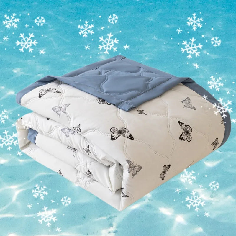 Cooling Butterfly Summer Quilt, Lightweight Washed Quilted Comforter, Machine Washable Air Condition Blanket for Hot Sleepers