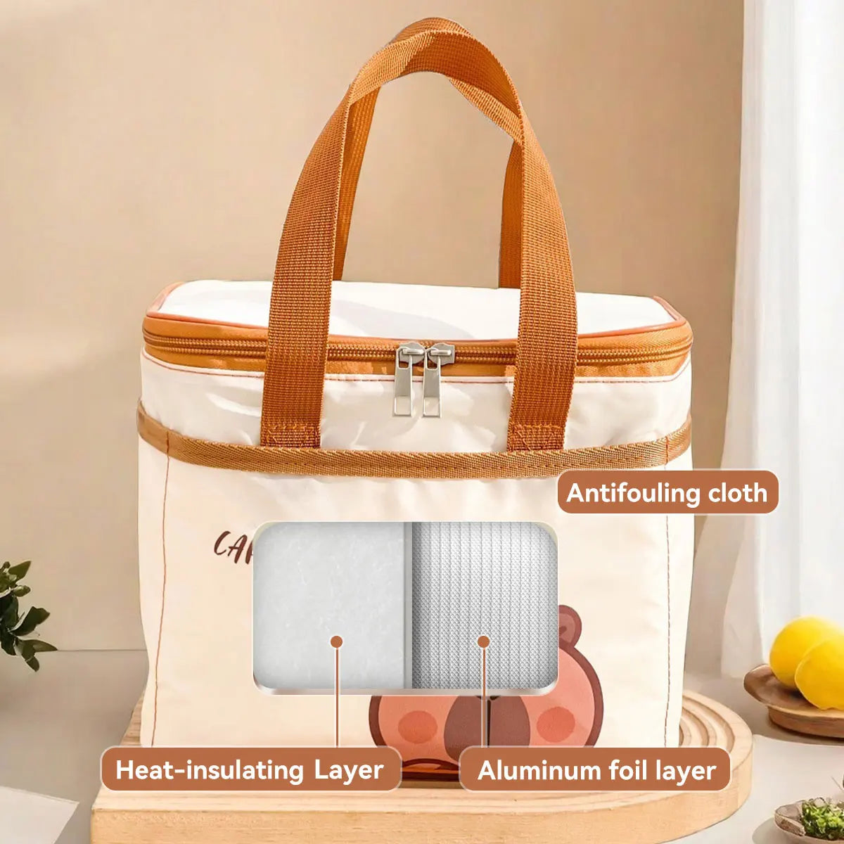 Cute Capybara Insulated Lunch Bag For Student Kid Portable Large Capacity Waterproof Food Thermal Bag Reusable Picnic Cooler Bag