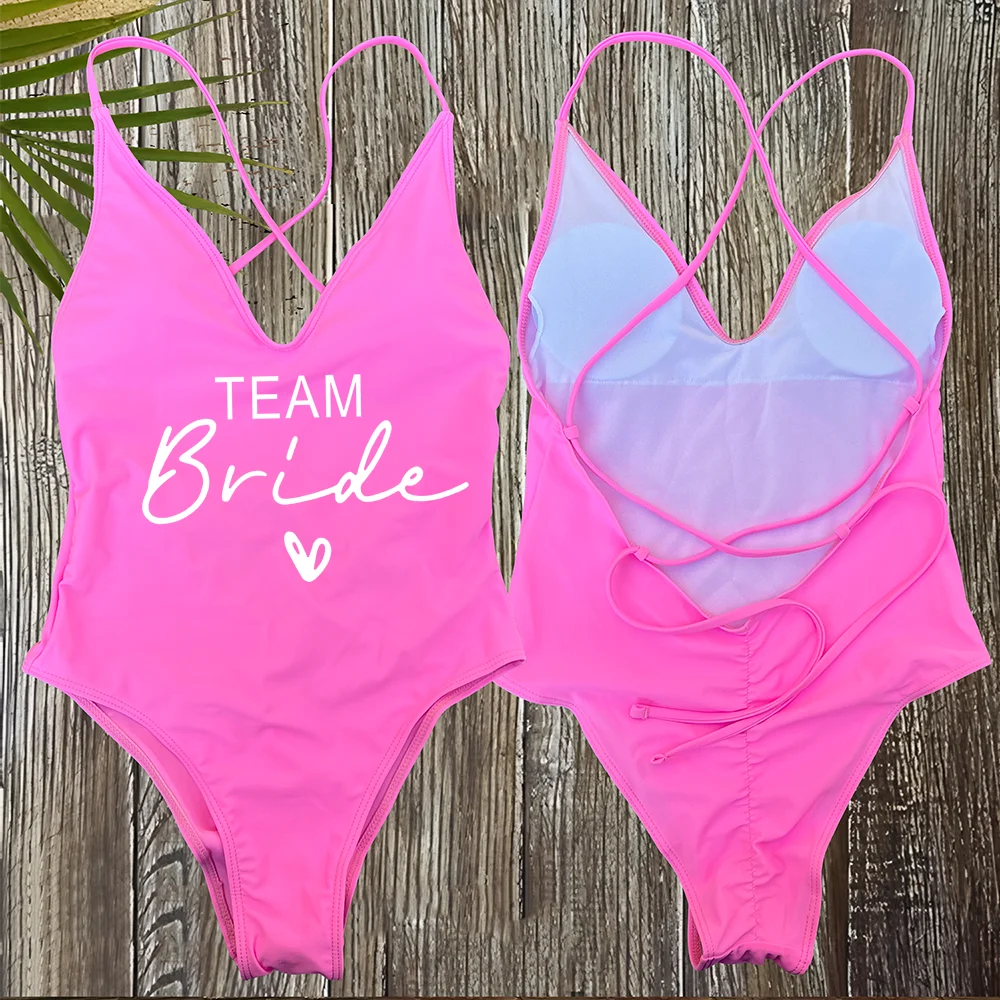 Sexy Padded One Piece Swimsuit Women Team Bride Swimwear Bikini Summer Bathing Suit Plus Size Beachwear Bachelorette Party Lady