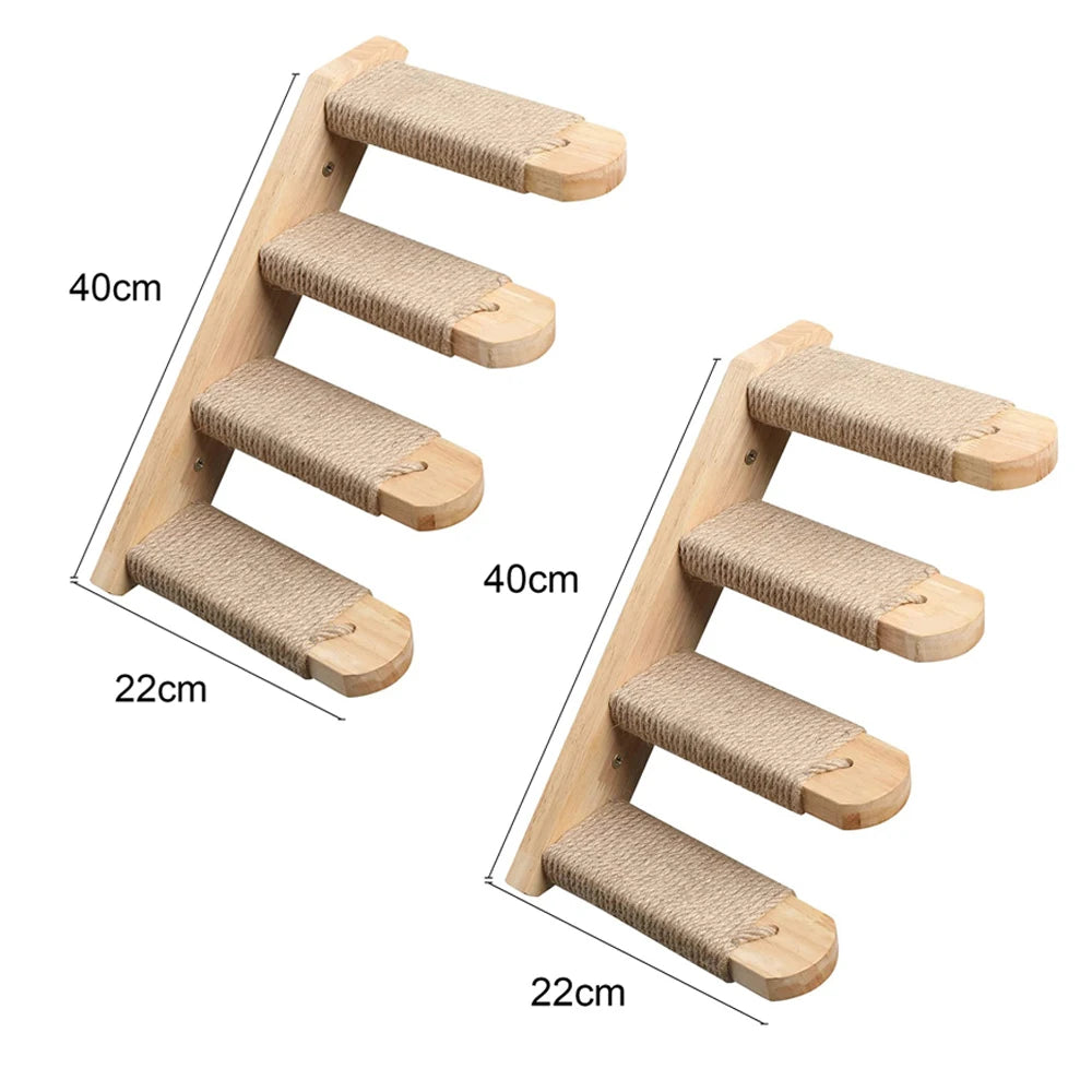 Wall Mounted Cat Climbing System Cat House Bridge Cat Hammock with Scratching Post & Stairway Kitten-Friendly Indoor Furniture