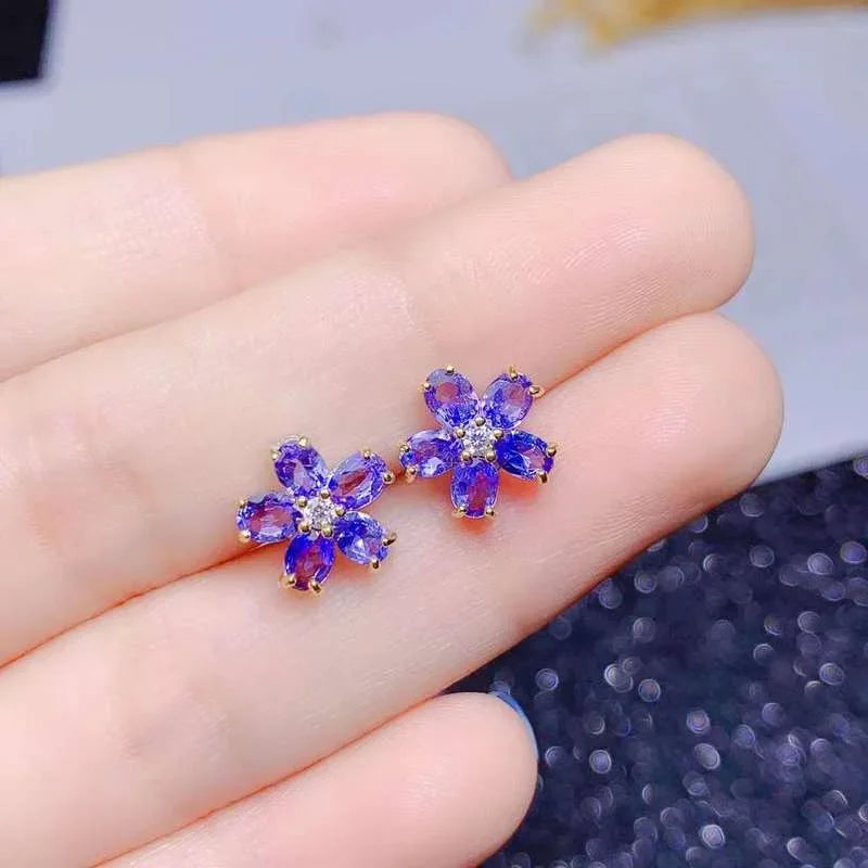 Natural Tanzanite Stud Earrings Women's Blue Gemstone Delicate S925 Sterling Silver Jewelry Free Shipping Clearance Sale