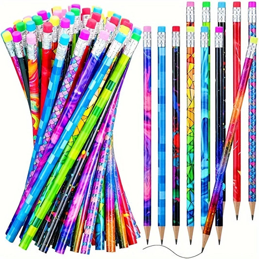 30/60pcs Wooden Pencils with Erasers: Sketching Pencils for Students, Combination Pencils for Writing, School Supplies, Statione