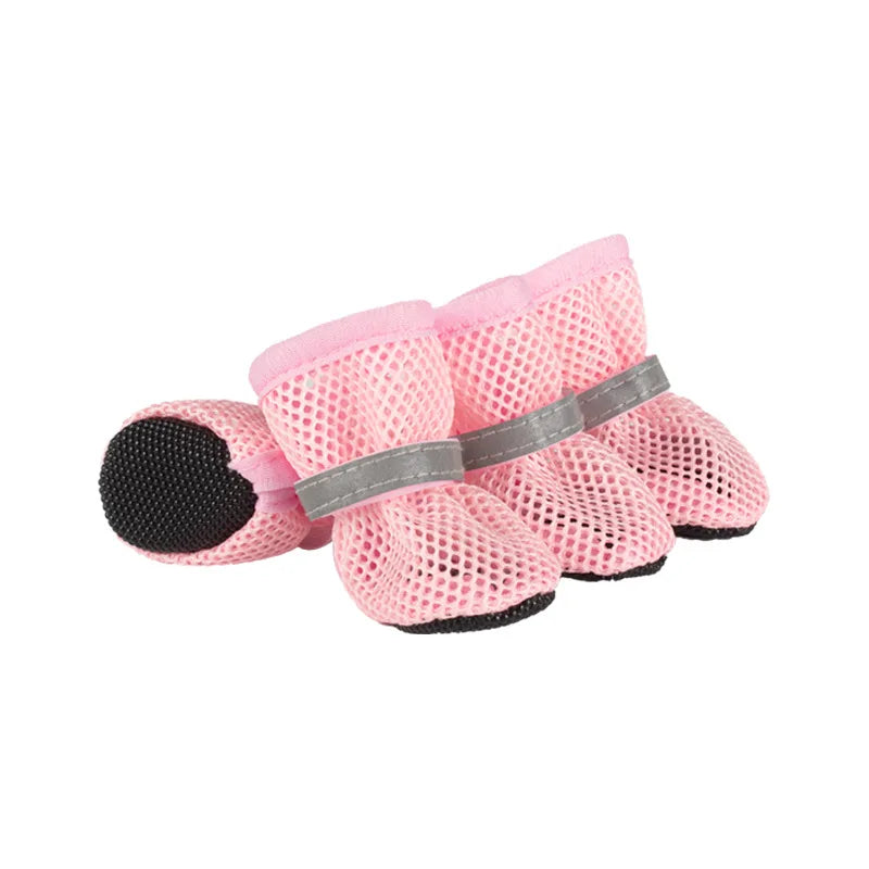 4Pcs Summer Cooling Dog Boots for Night Walks Breathable Mesh Dog Shoes with Reflective Straps & Soft Sole for Paw Protection