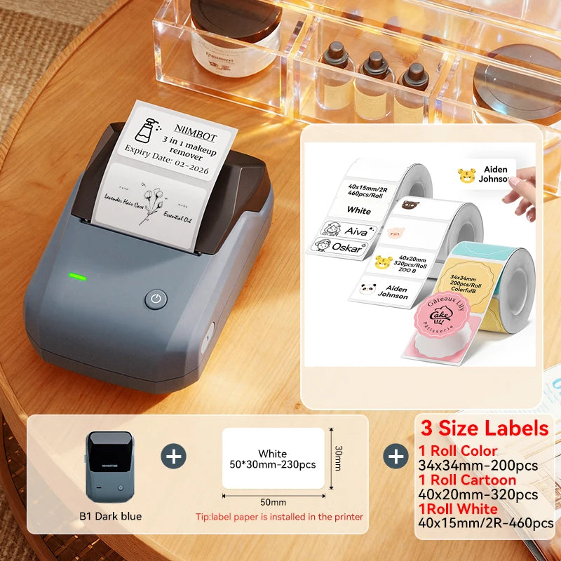 NIIMBOT B1 Portable Thermal Printer With Tapes 2 Inch Adhesive Label Printer Mini Bluetooth Sticker Maker Support Smartphones PC