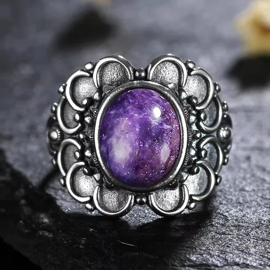 S925 Sterling Silver Vintage Ring With Natural Amethyst Two Stone Ring Waterdrop Shape Fine Jewelry Gifts for Women
