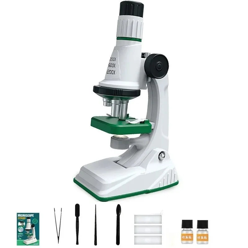Kids Microscope Kit 200x 600x 1200x Biological Science Stem Toy Hand Loupe School Educational Pocket Microscope with LED Light