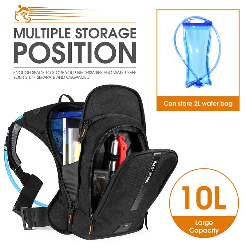 WEST BIKING 10L Ultralight Cycling Backpack Ergonomic Strap Reflective Bicycle Bag With Water Bag Traveling Hiking Cycling Bag