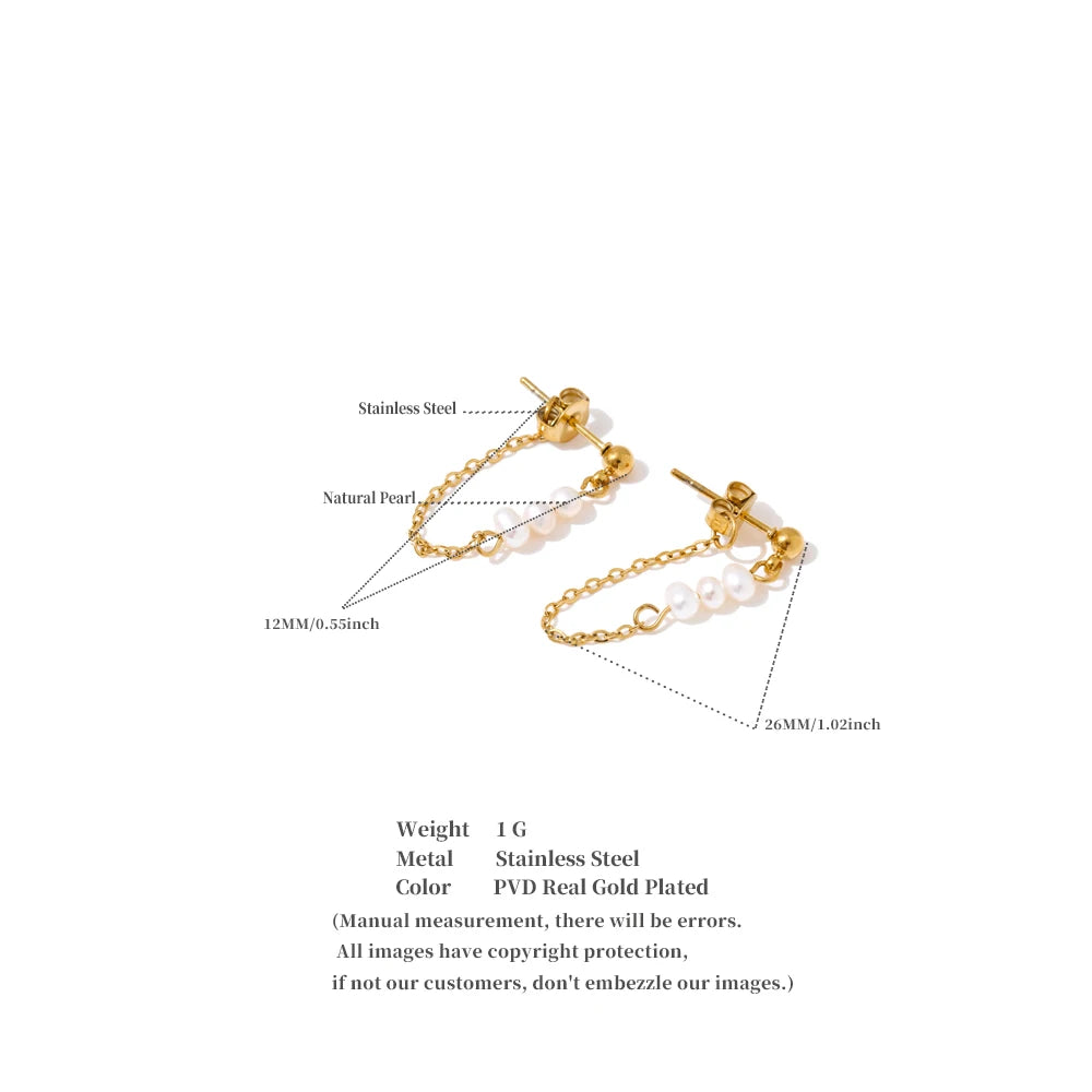 Yhpup 2025 Stainless Steel Natural Pearls Chain Tassel Drop Dangle Earrings for Women Popular Fashion Daily Korean Jewelry