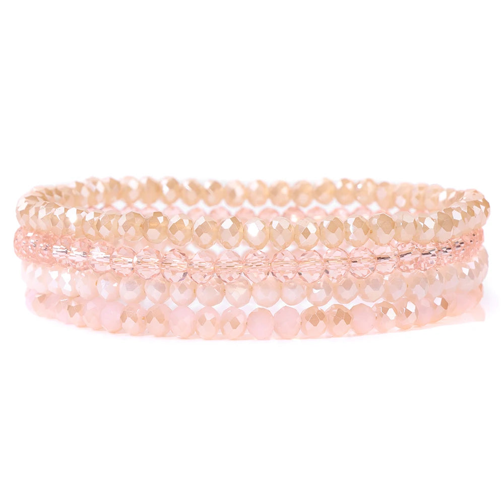 4Pcs/Set Crystal Bracelets For Women Girls Natural Stone Beads Bracelets Grey pink White blue series Crystal Fashion Jewelry