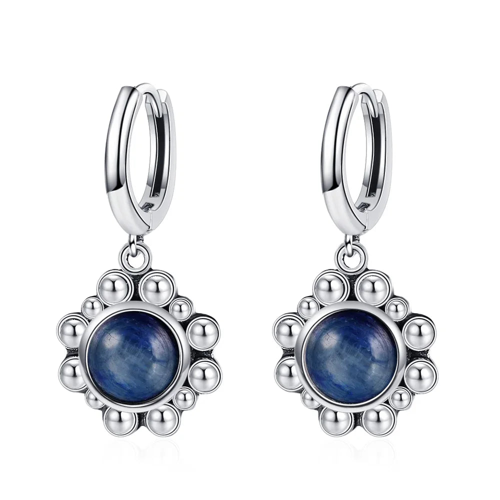 New Elegant Natural Kyanite S925 Silver Drop Earrings for Women Vintage Jewelry Wedding Engagement Hoop Earrings Gifts