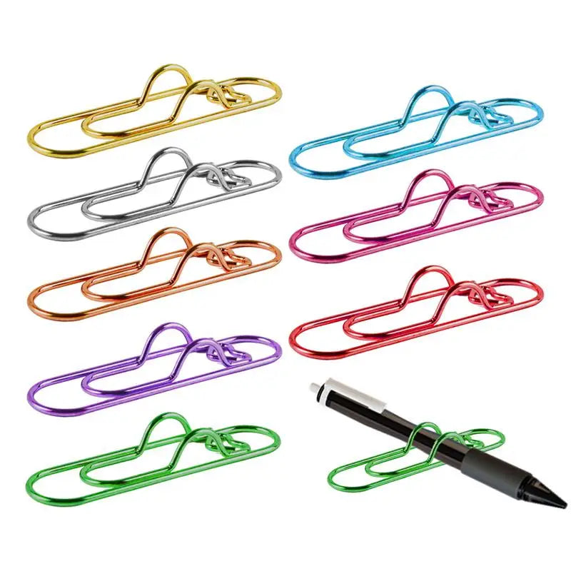 8pcs Love Shaped Paperclips Multifunctional Paper Fix Metal Pen Holder Clip Journal Document Clips Notebook Pin Accessories