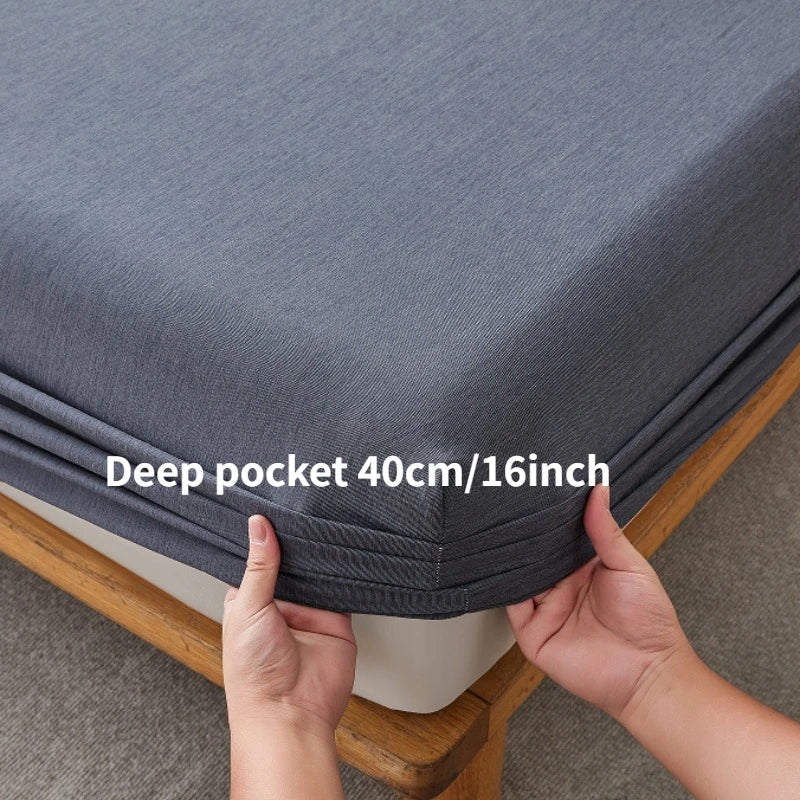Summer Bamboo Fiber Cooling Fitted Sheet Soft Breathable Mattress Cover 360° Elastic Anti-slip Bed Protector Queen King Size