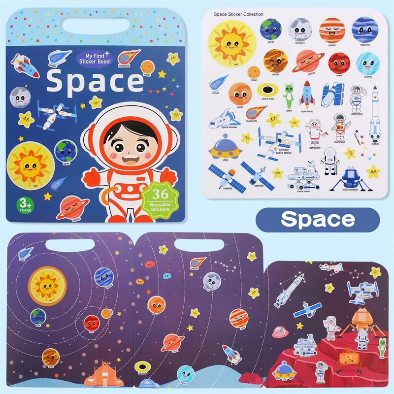 1set Waterproof Sticker Books Reusable Sticker Book For Toddlers Quiet DIY Activity For Kids, Fun & Educational Learning Toy