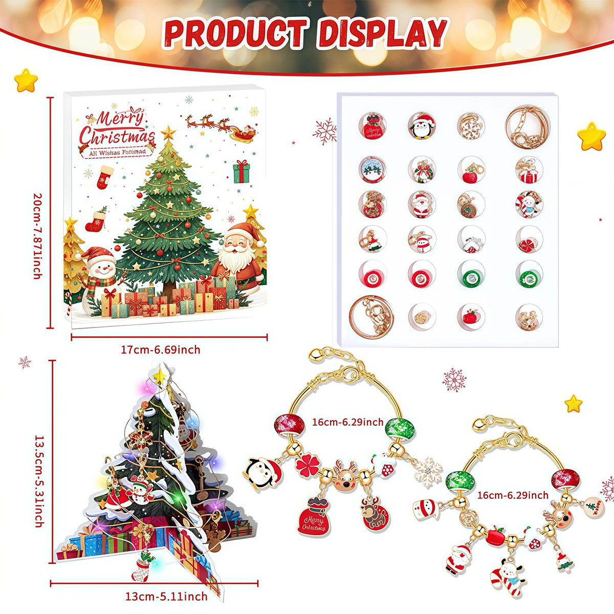 Christmas Advent Calendar Gift Box Children Crystal Bracelet Blind Box Snowflake Santa Claus 24Day Countdown Calendar Decoration
