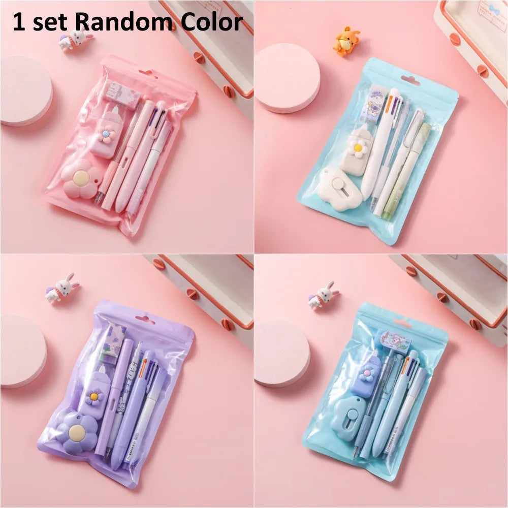 7-In-1 Stationery Set Children Back To School Gel Pen Highlighter Ballpoint Pen Eternal Pencil Tape Eraser Kids Prize Xmas Gift