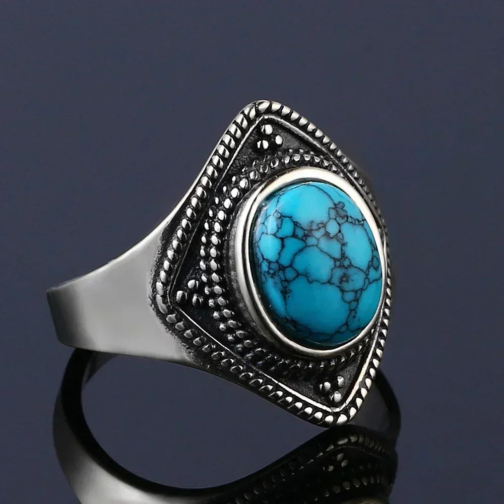 S925 Sterling Silver Ring Vintage Ring Gemstone Ring Silver Fine Jewelry Natural Turquoise Rings