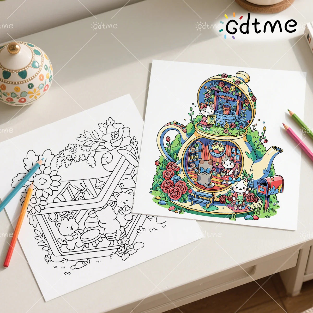 TINY MEOWLAND COZY CAT Coloring Book for Adult Featuring Bold-easy Pattern for Relaxation Kids Educational DIY Painting Drawing