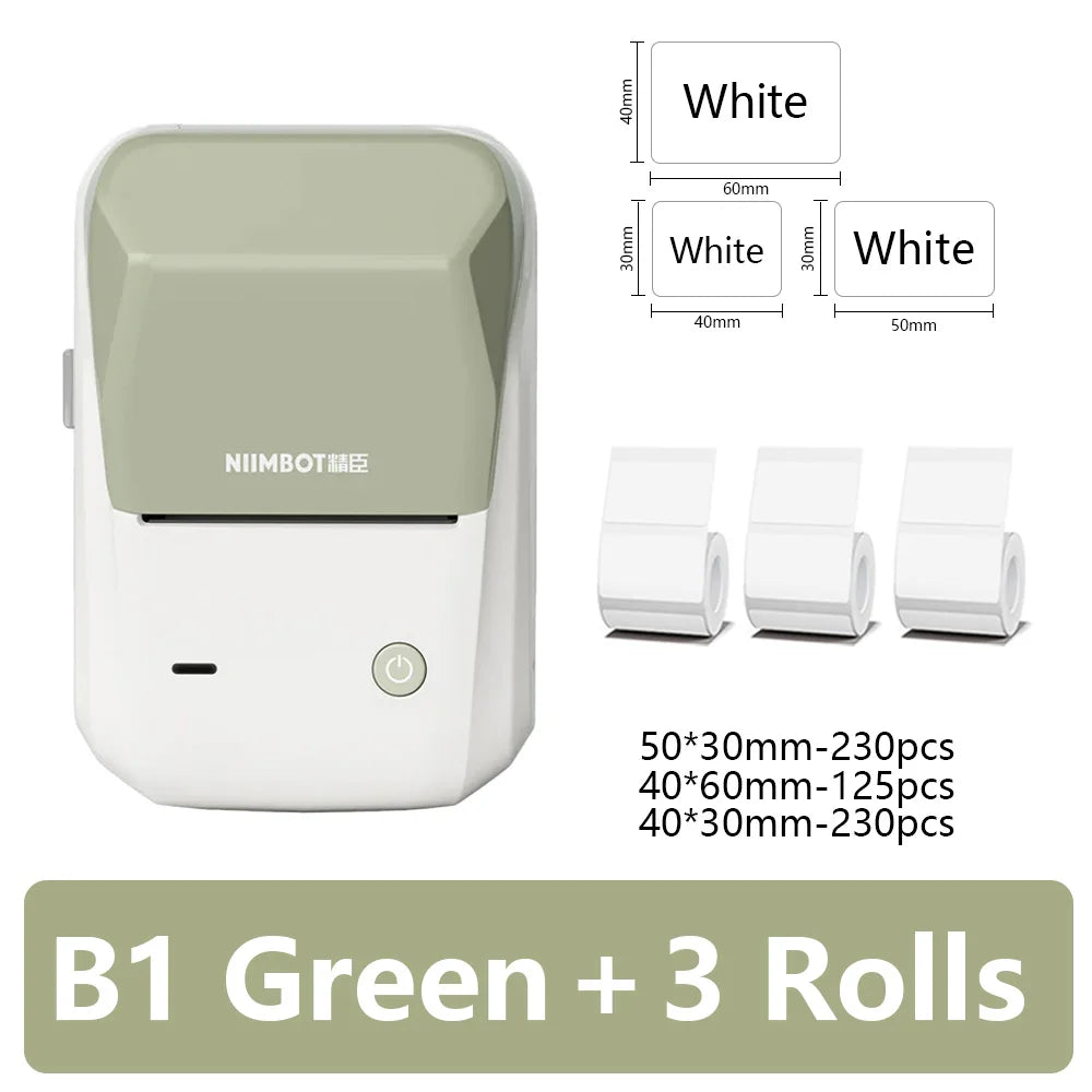 NIIMBOT B1 Portable Thermal Printer With Tapes 2 Inch Adhesive Label Machine Mini Bluetooth Sticker Maker Waterproof Labels Roll