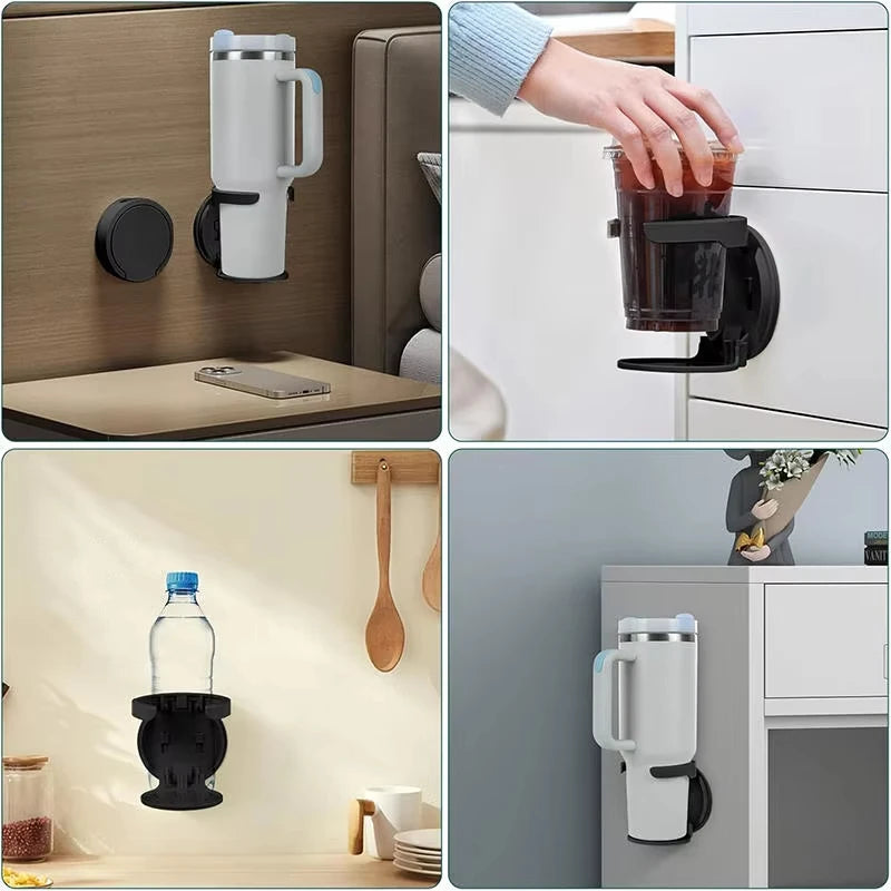 Folding Cup Holder Office Desk Cabinet Door No Punching Coffee Storage Rack Home Dormitory Wall Mounted Cup Holder