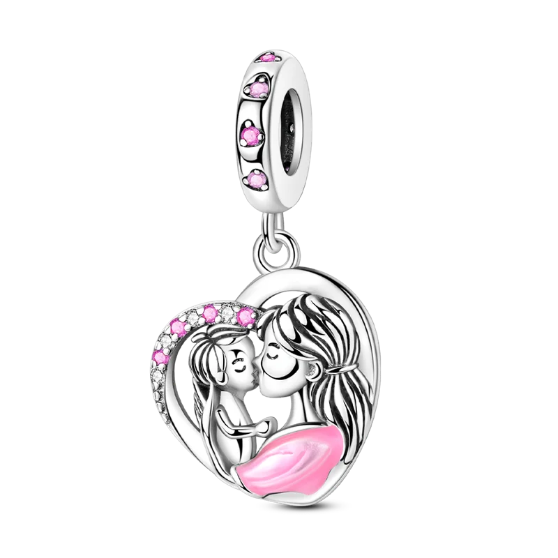 925 Sterling Silver Mother's Day Charms Mother Daughter Heart Animal Elephant Rabbit Pendants Fit Bracelets DIY Jewelry Gift