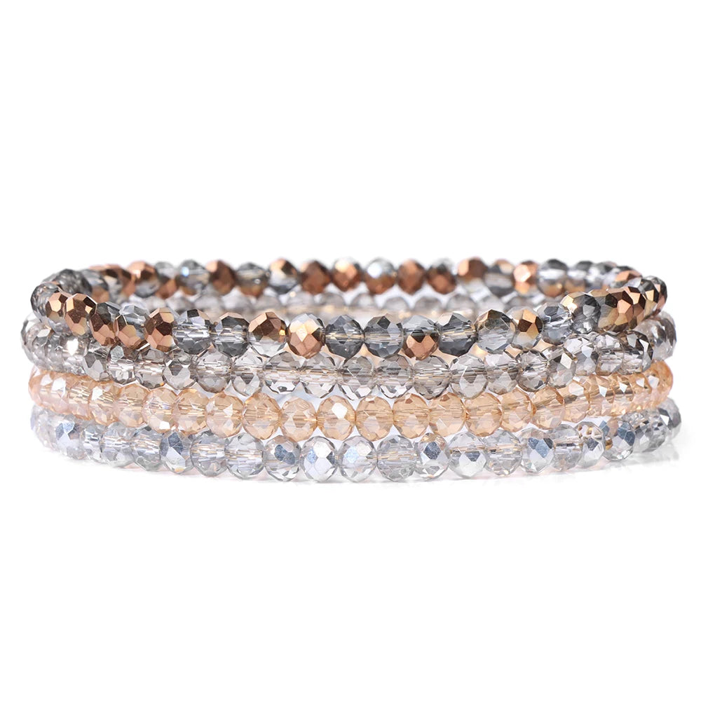 4Pcs/Set Crystal Bracelets For Women Girls Natural Stone Beads Bracelets Grey pink White blue series Crystal Fashion Jewelry