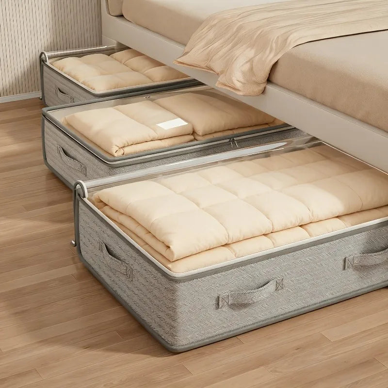Large Under-Bed Storage Boxes,Stackable Durable Non-Woven Fabric Clothes Organizer Bins ,Ideal for Bedroom Wardrobe Organization