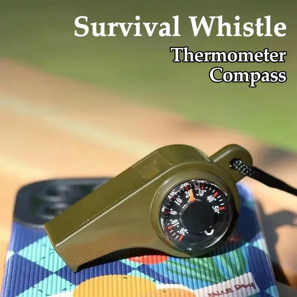 3in1 outdoor emergency whistle with compass, thermometer, outdoor whistle, convenient to carry suitable for camping and hiking