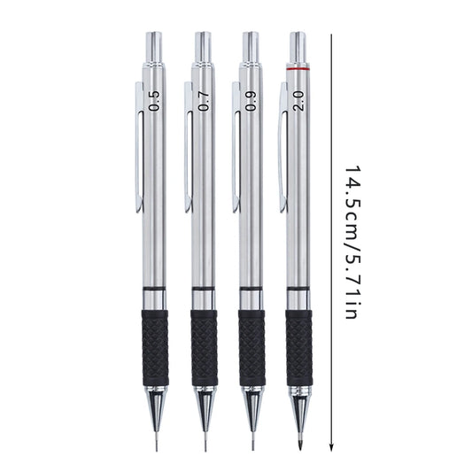 Metal Mechanical Pencil with Grip – 0.5 to 2.0mm Set with Lead Refills