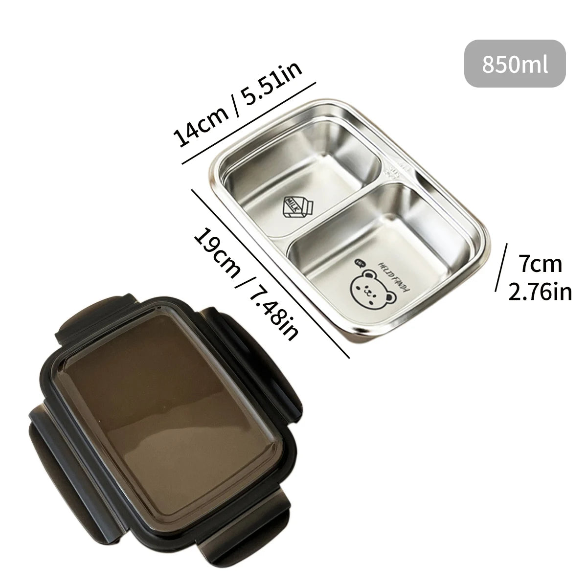 WORTHBUY 2/3 Grids 304 Stainless Steel Lunch Box Portable Leak-proof Food Container Large Capacity Bento Box For Students Adult