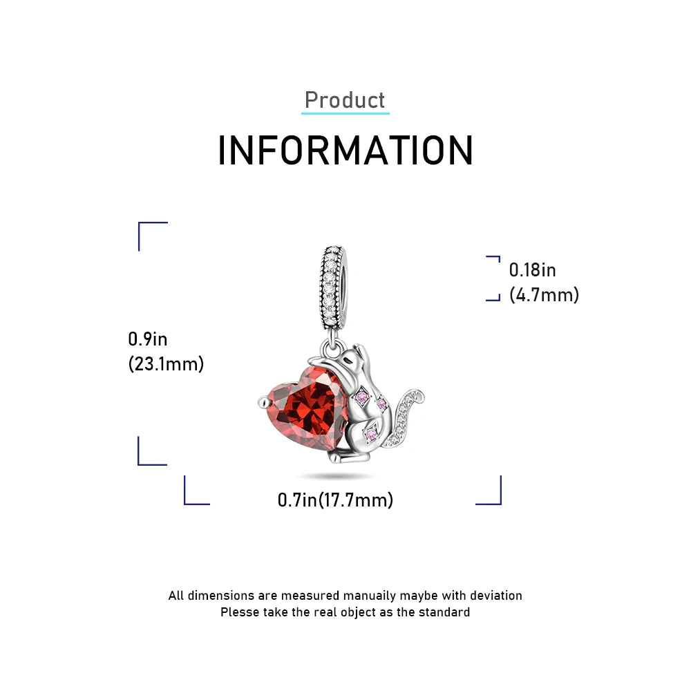 Charms Plata Cat Heart Swing Mothers Day Gift Silver Plated For Charms Silver Plated Original Bracelet for Jewelry Making