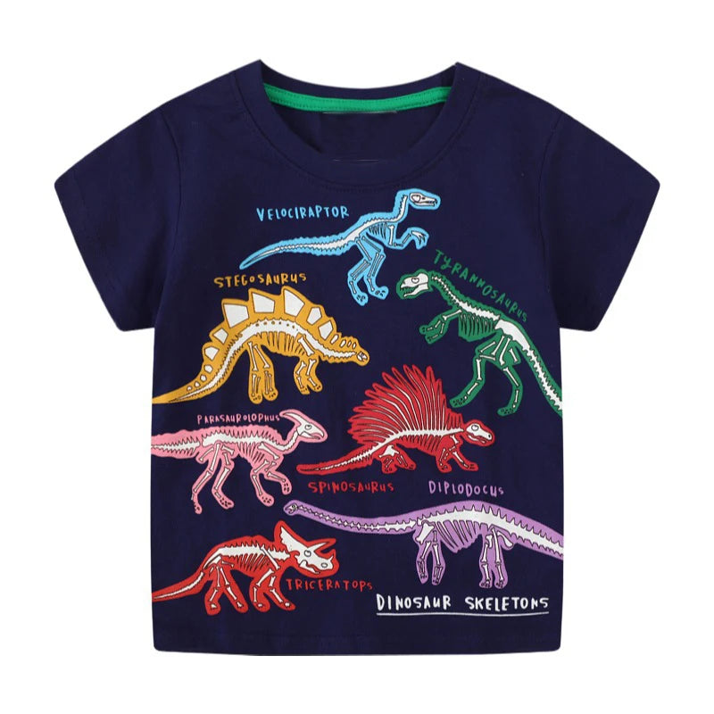 Boys Glow-in-the-Dark Dinosaur T-Shirt & Shorts Set – Cotton Summer Outfit, Ages 2–7
