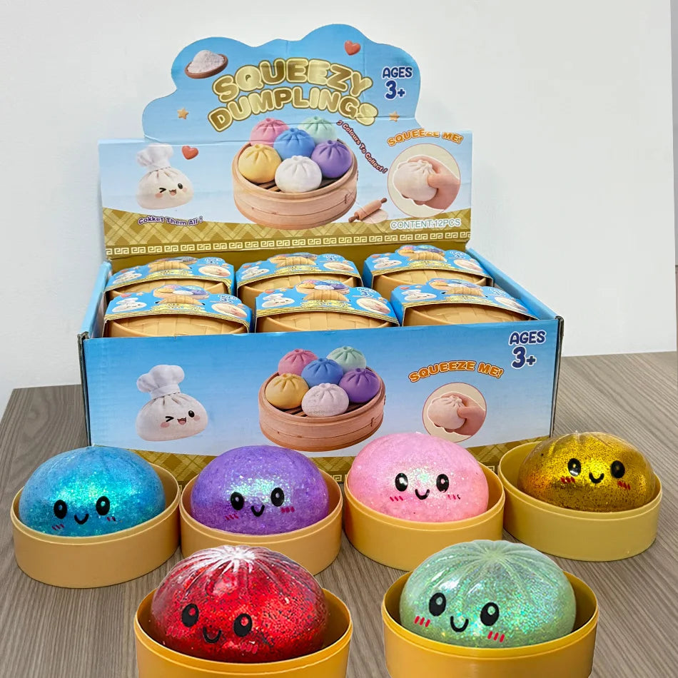 Dumpling Pressure Dumpling Squishies Cute Colorful Bun Toy Slow Rising Stress Relief Fidget Toy for Kids Adults Anti-Anxiety Gif