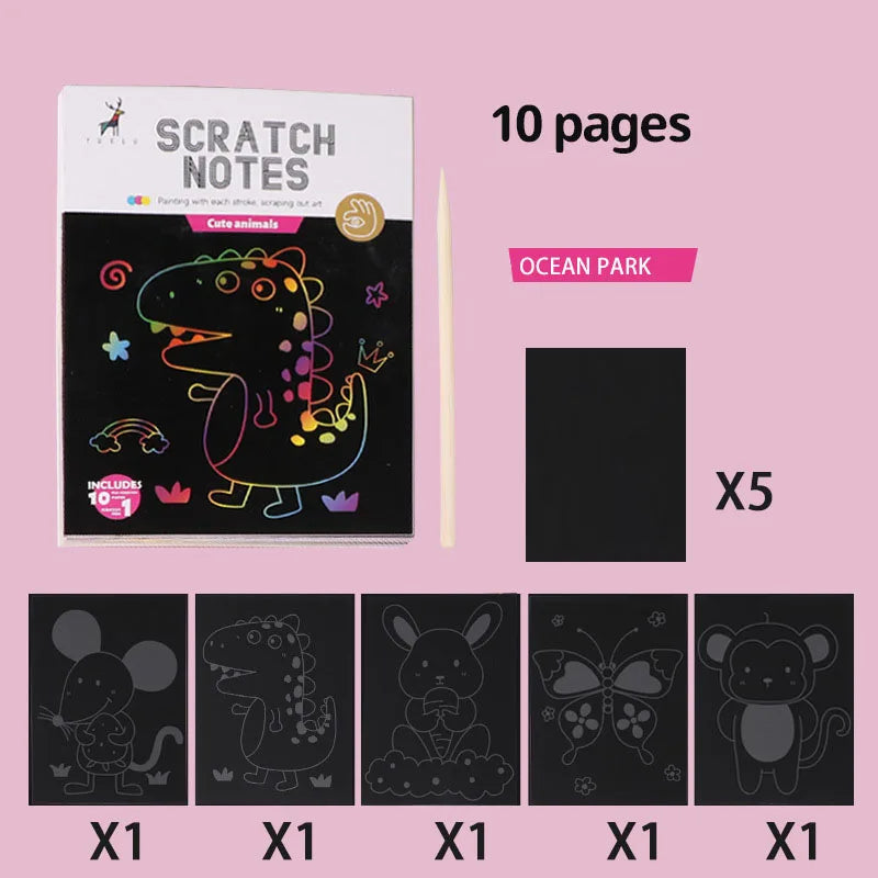 Children Scratch Painting Set Magic Rainbow Colors Scratch Art Painting Card Books Early Education Template Drawing Toys For Kid