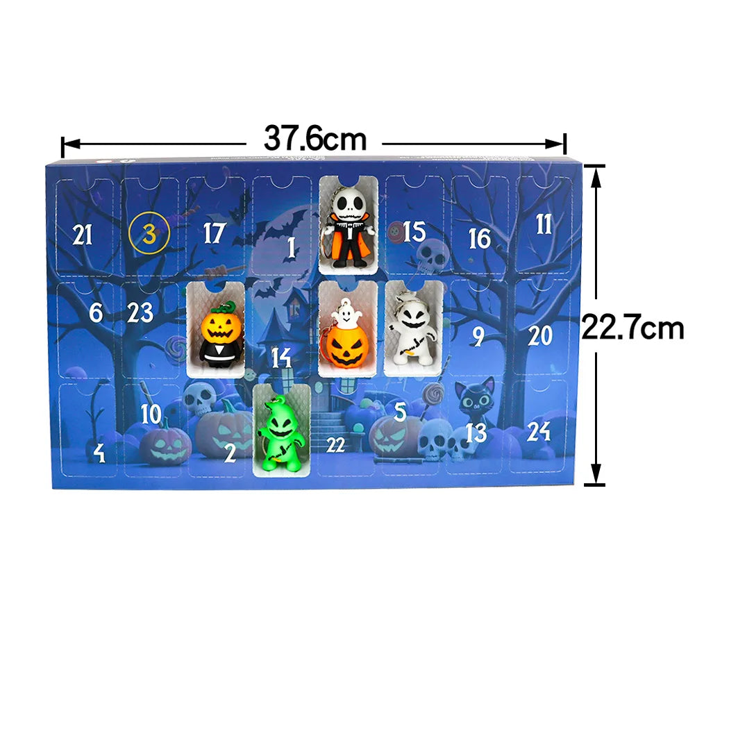 Halloween & Christmas 24 Days Advent Calendar Countdown Mystery Blind Box,Pumpkin Ghost Skull Dinosaur Keychain Ornament Gift