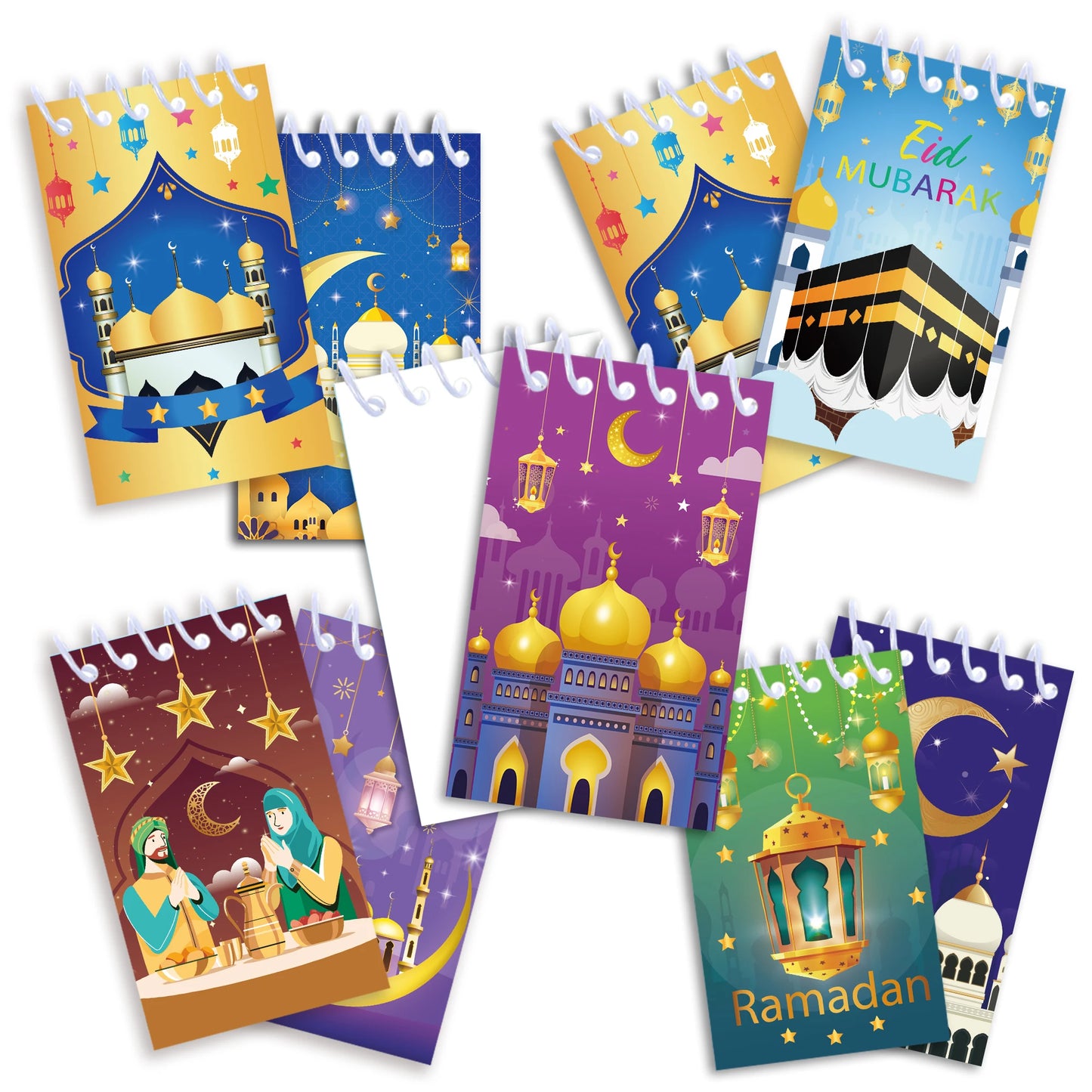 8pcs Eid Mubarak Mini Spiral Pocket Notebooks Memo Pad Coil Booklet Notepad For Office Stationery School Party Supplies