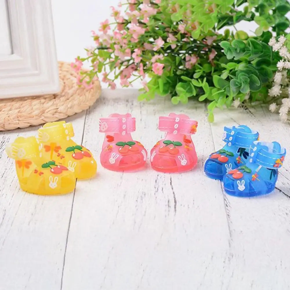 4Pcs/Set Cartoon Dog Summer Jelly Sandals Soft Adjustable Breathable Dog Shoes Wear-resistant Non-slip Hollow Puppy Shoes