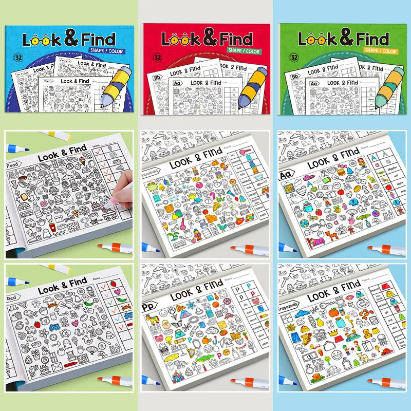 Look and Find Activity Book for Kids with Hidden Objects Focus Attention Practice Fun Coloring Book Home School Early Education