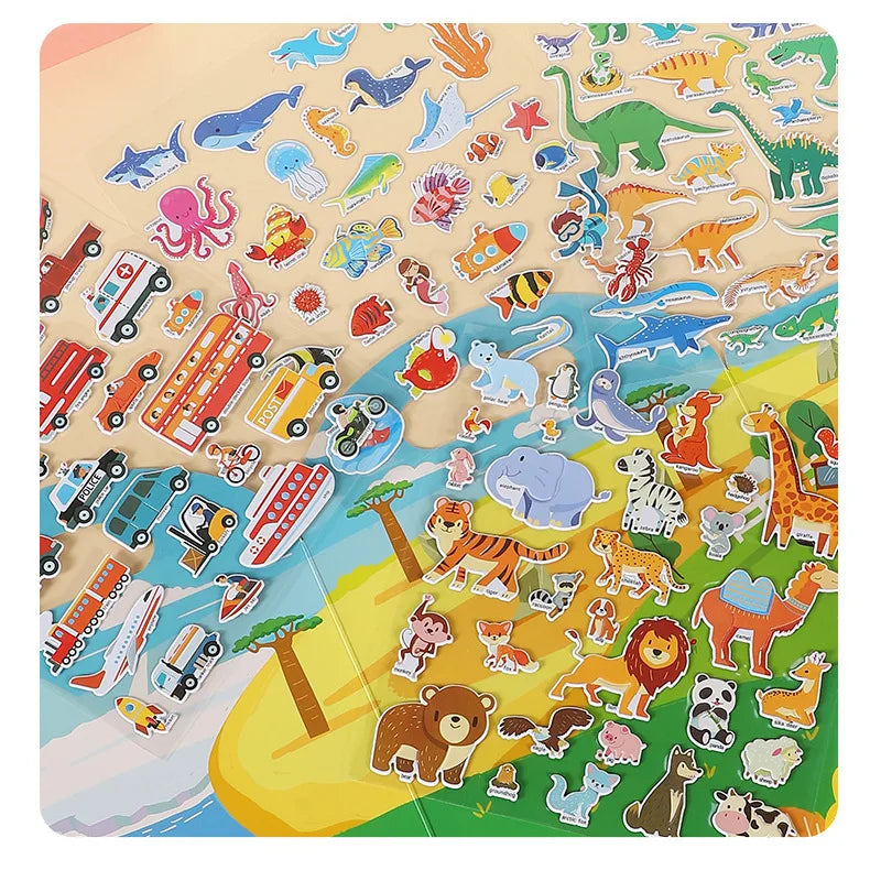Reusable Sticker Book for Kids Vehicles Stickers Educational Learning Travel Stickers Activity Books for Toddler Girls Boy
