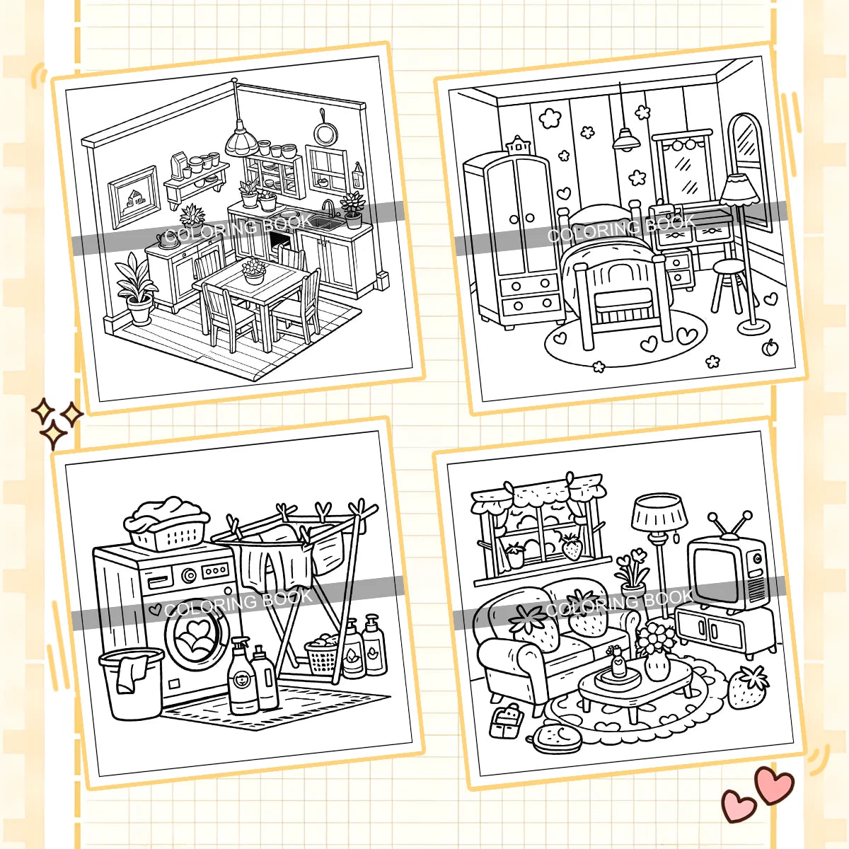 LOVELY ROOM Coloring Book for Adults Featuring Cartoon Bold-easy Patterns for Relaxation Kids DIY Painting Drawing Books ﻿