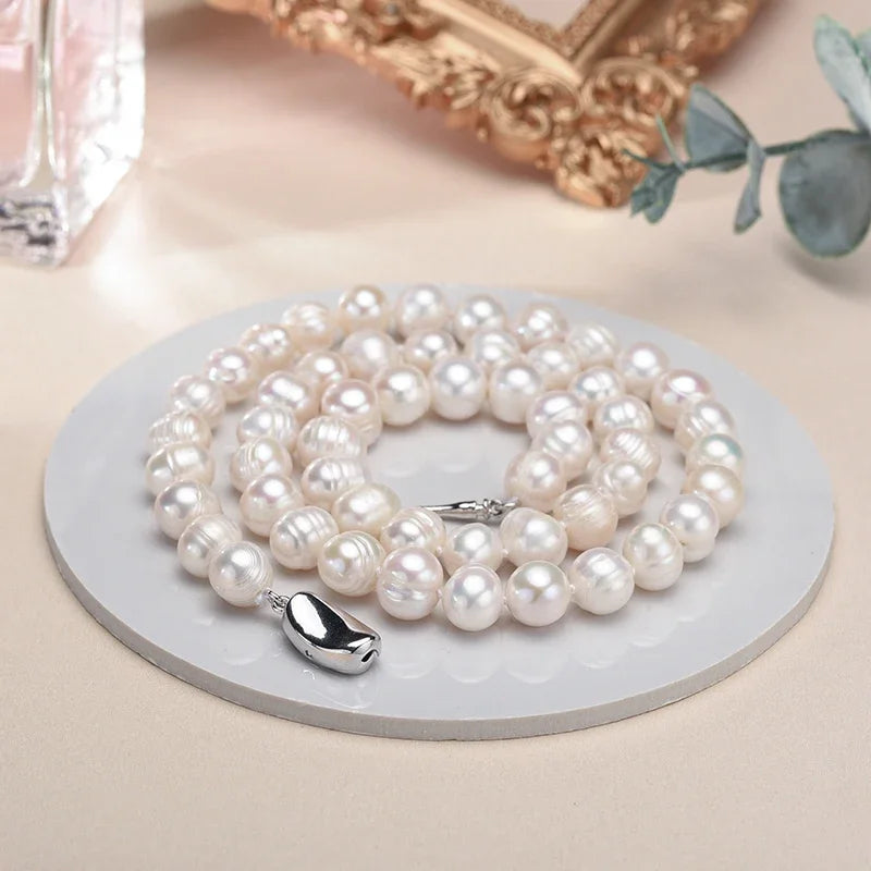 YWYC 8-10MM Baroque Natural Freshwater Pearl Necklaces for Women 925 Sterling Silver Necklaces Jewelry 40-50cm Length