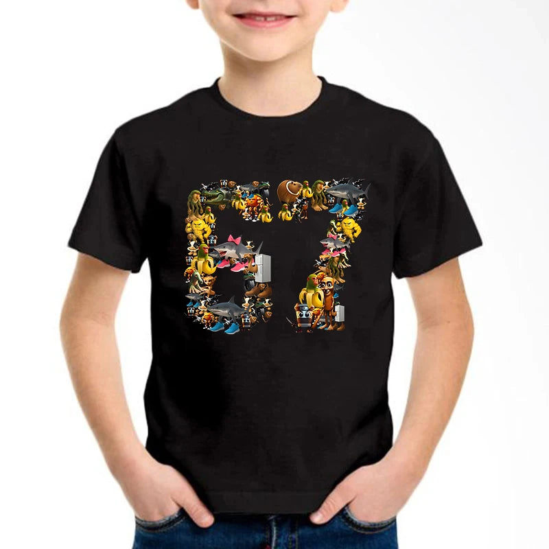 New Funny Six Seven Italian Brainrot 67 Number Graphic Print T-Shirt Boy/Girl Summer Short Sleeved Kids Comfortable Tshirt Top