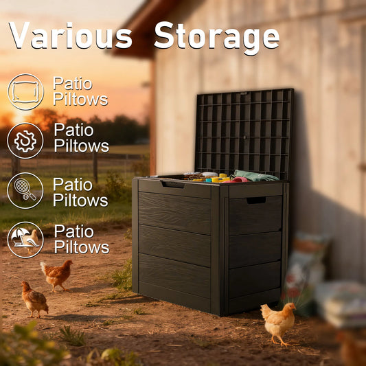 75 Gallon Large Outdoor Deck Box with Lockable Lid & Heavy-Duty Hinged Door - White/Green Heavy-Duty Plastic Storage Container,